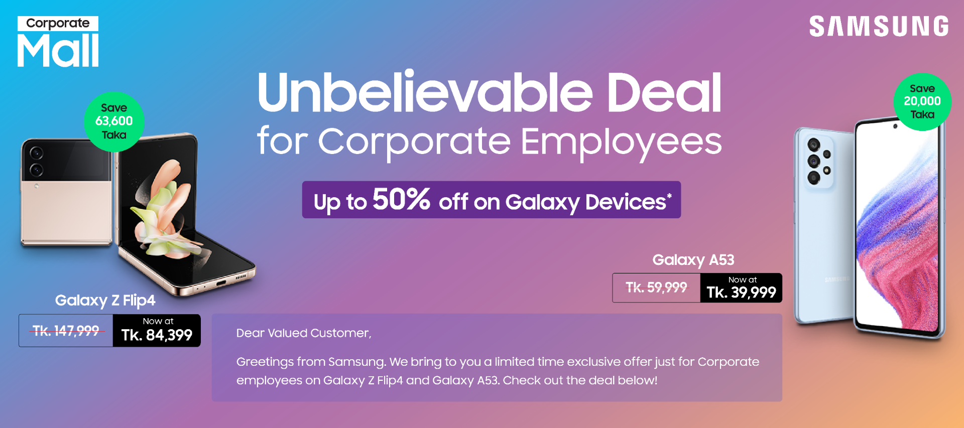 Join the Samsung Employee Offers program to access exclusive offers on selected Samsung products.